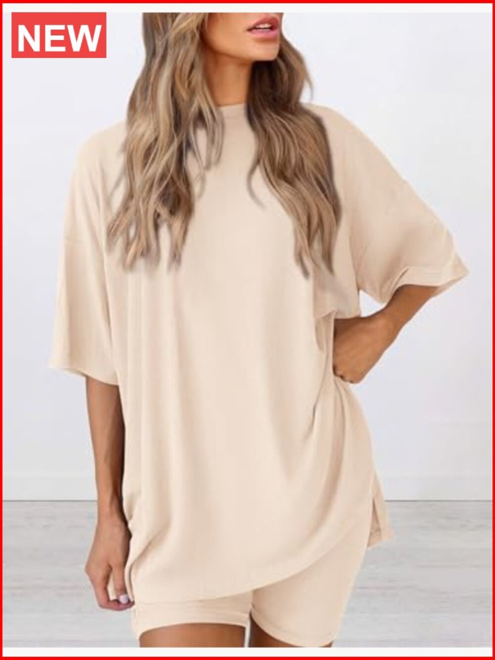2 Piece Lounge Set with Biker Shorts and Oversized Shirt - Picture 4 of 7